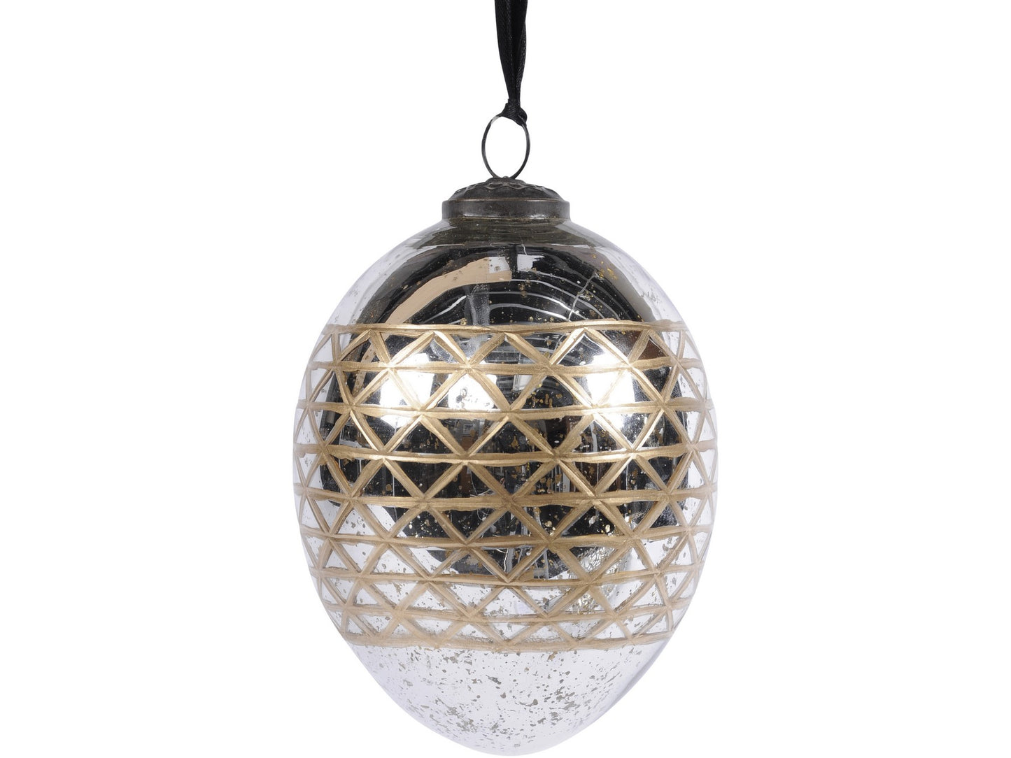 EX DISPLAY Oval Antique Silver And Gold Etched Bauble - Xmas