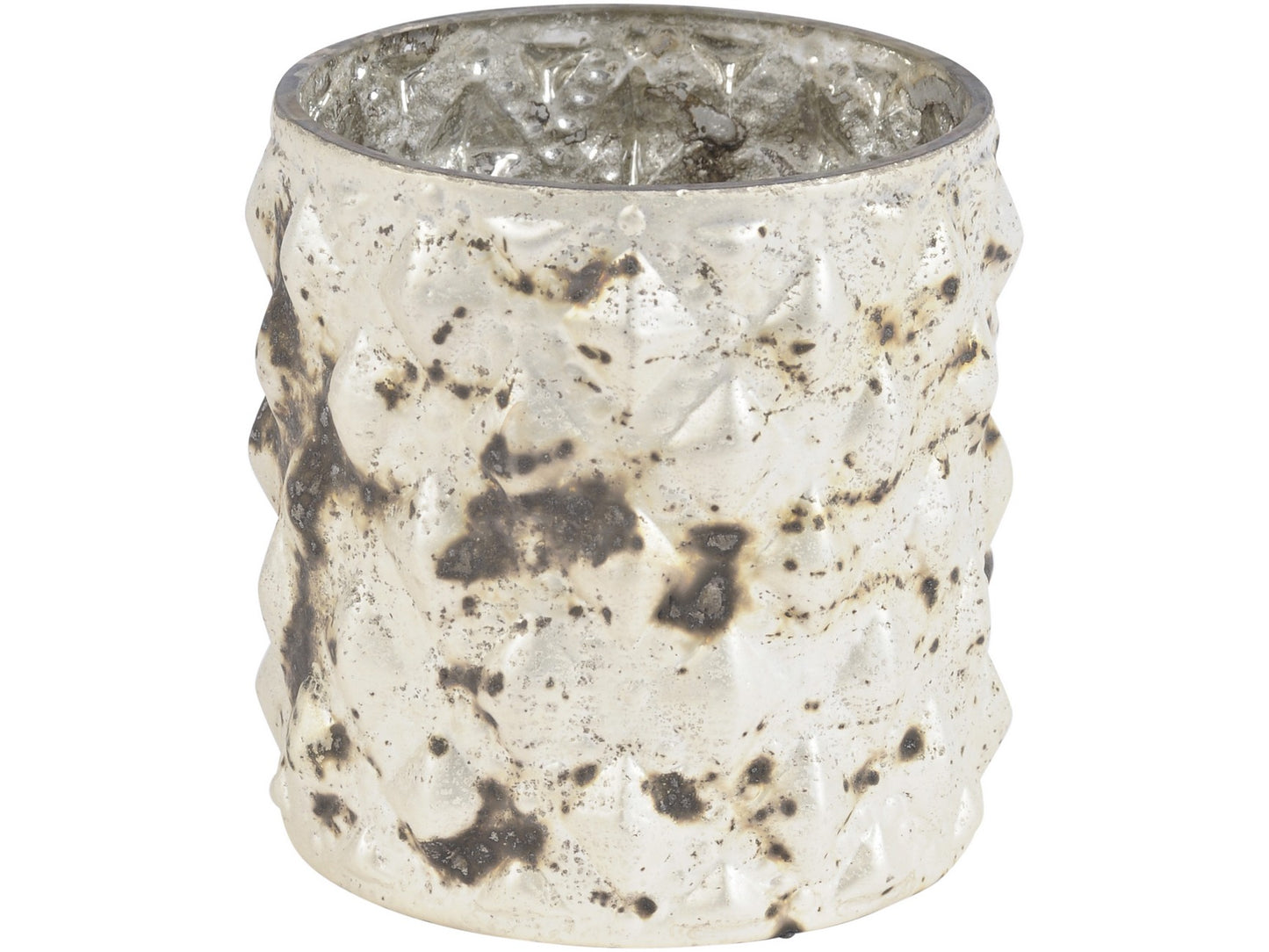 Burnt White And Silver Textured Tealight Holder - Xmas