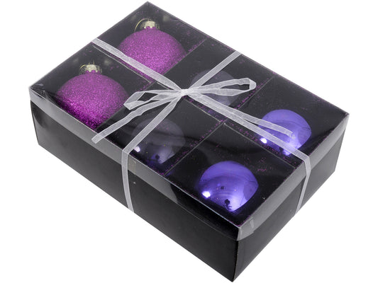 Set Of 6 Purple Large Baubles - Xmas