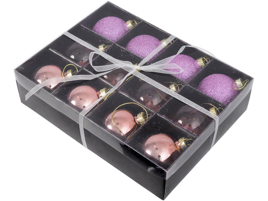 Set Of 12 Pink Small Baubles - Xmas