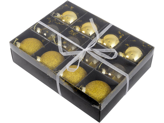 Set Of 12 Gold Small Baubles - Xmas