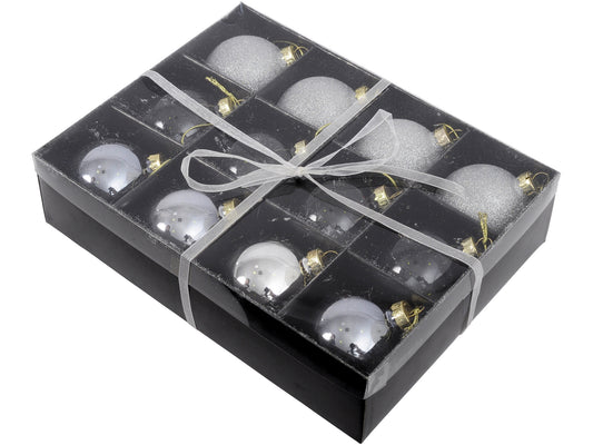 EX DISPLAY Set Of 12 Grey Small Baubles - Xmas