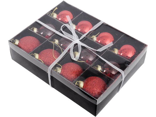 EX DISPLAY Set Of 12 Red Small Baubles - Xmas