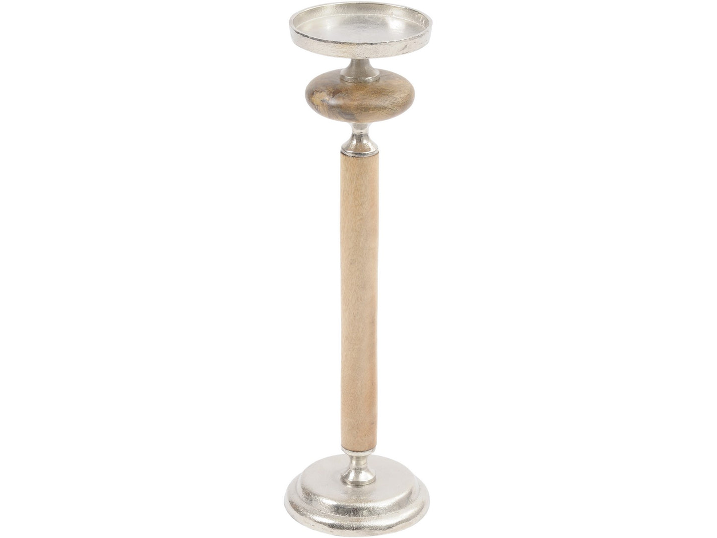 Wood And Silver Large Candle Holder