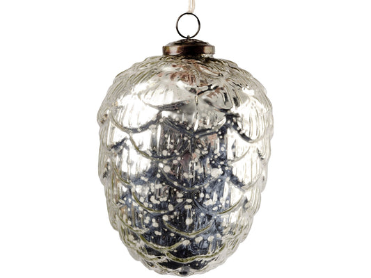 EX DISPLAY Polished Silver Pinecone Medium Ornament - Xmas