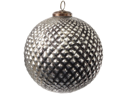 EX DISPLAY Textured Black And Silver Large Sphere Ornament - Xmas