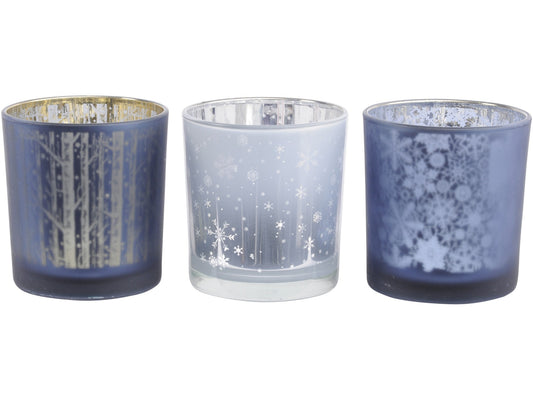 Ex-Display Festive Blue Set Of 3 Tealight Holders - Xmas