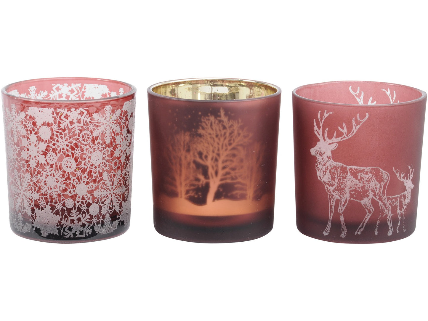 Festive Red Small Set Of 3 Tealight Holders - Xmas