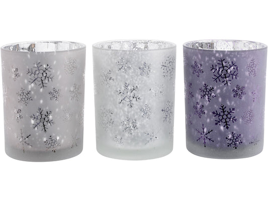 EX DISPLAY Festive Snowflake Pink, Purple, Blush Large S3 Votive Holders - Xmas