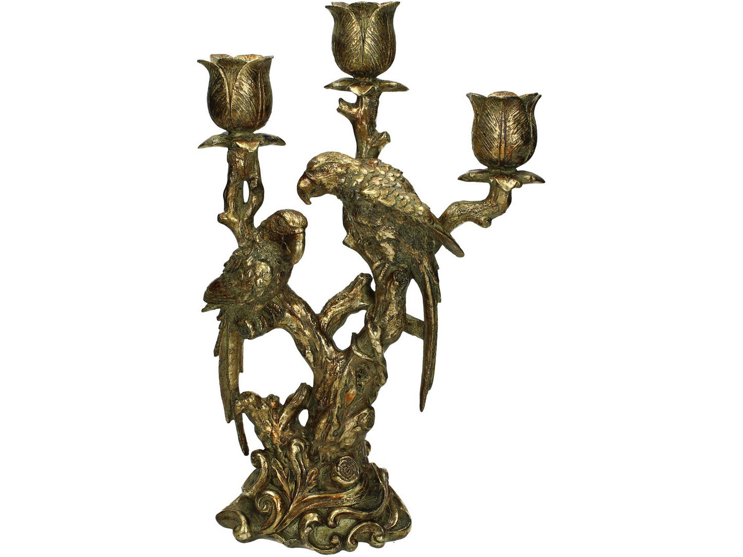 EX DISPLAY Vanita Parrot Candelabra in Gold Finish Resin