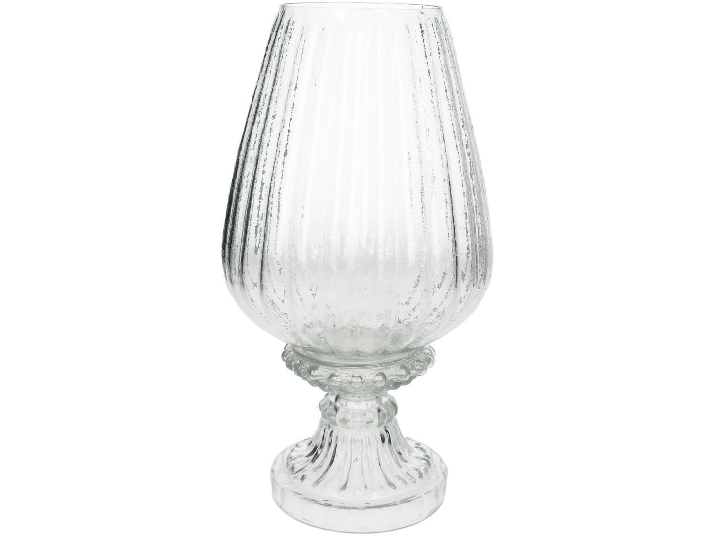 Clear Ribbed Glass Stemmed Hurricane Medium